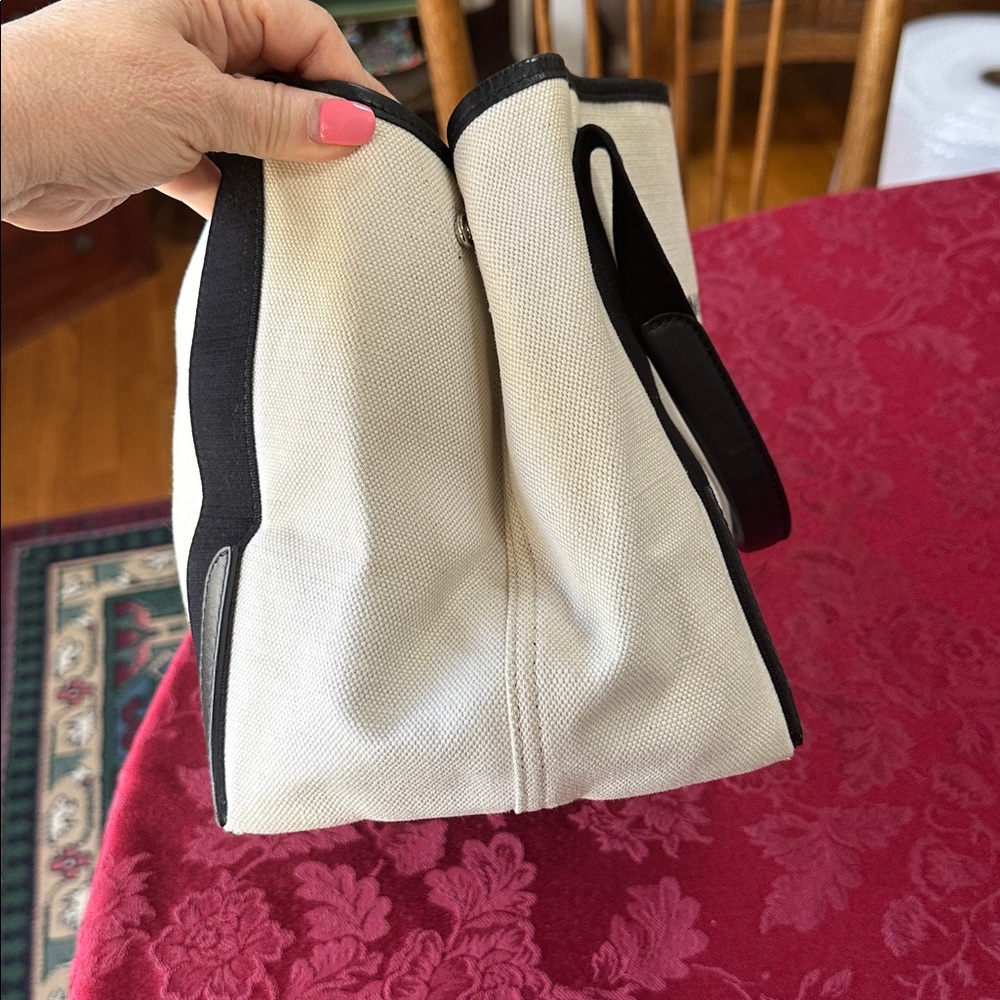 Balenciaga Black Leather & Cream Canvas Tote Bag & Zip Pouch - Picture 4 of 12